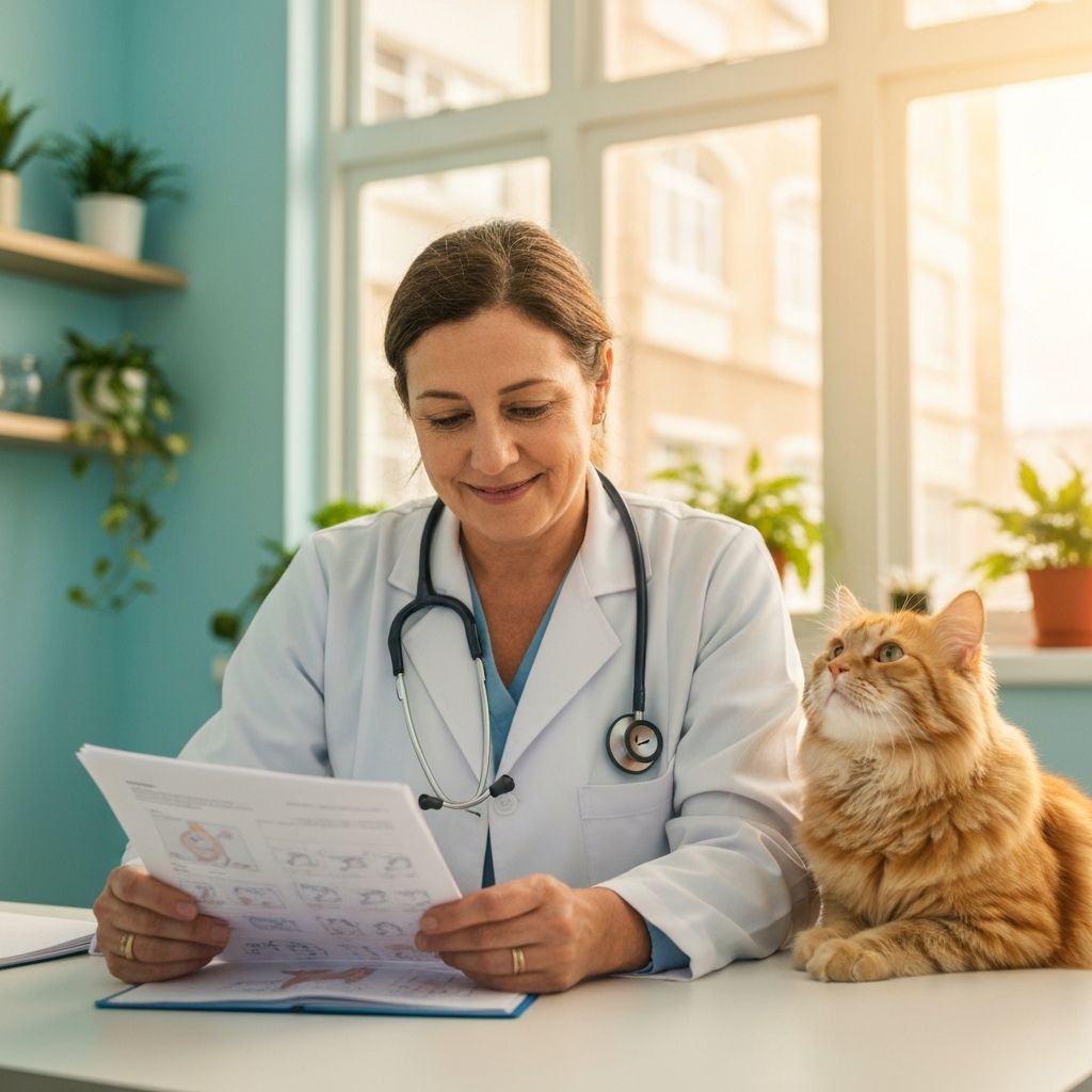 Veterinário consultando gato na clínica